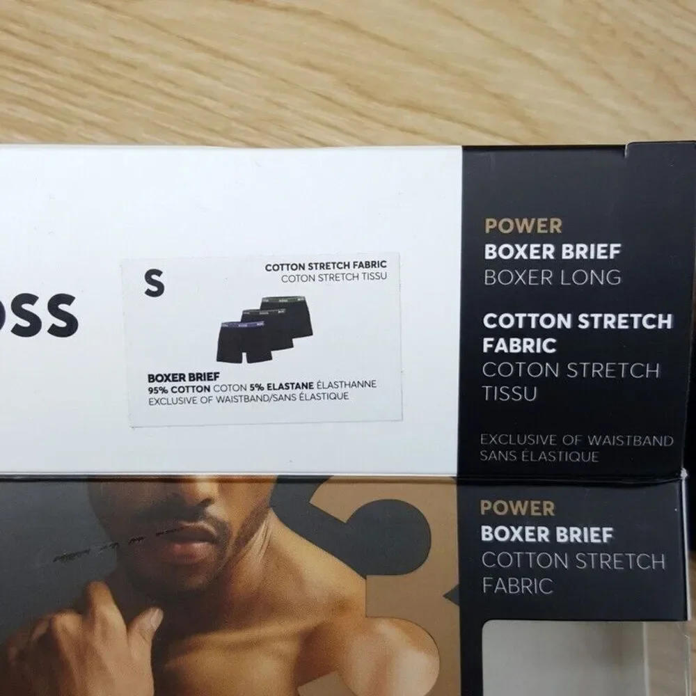 HUGO BOSS Mens Boxer Briefs Small Black 2-Pack Cotton Stretch Logo